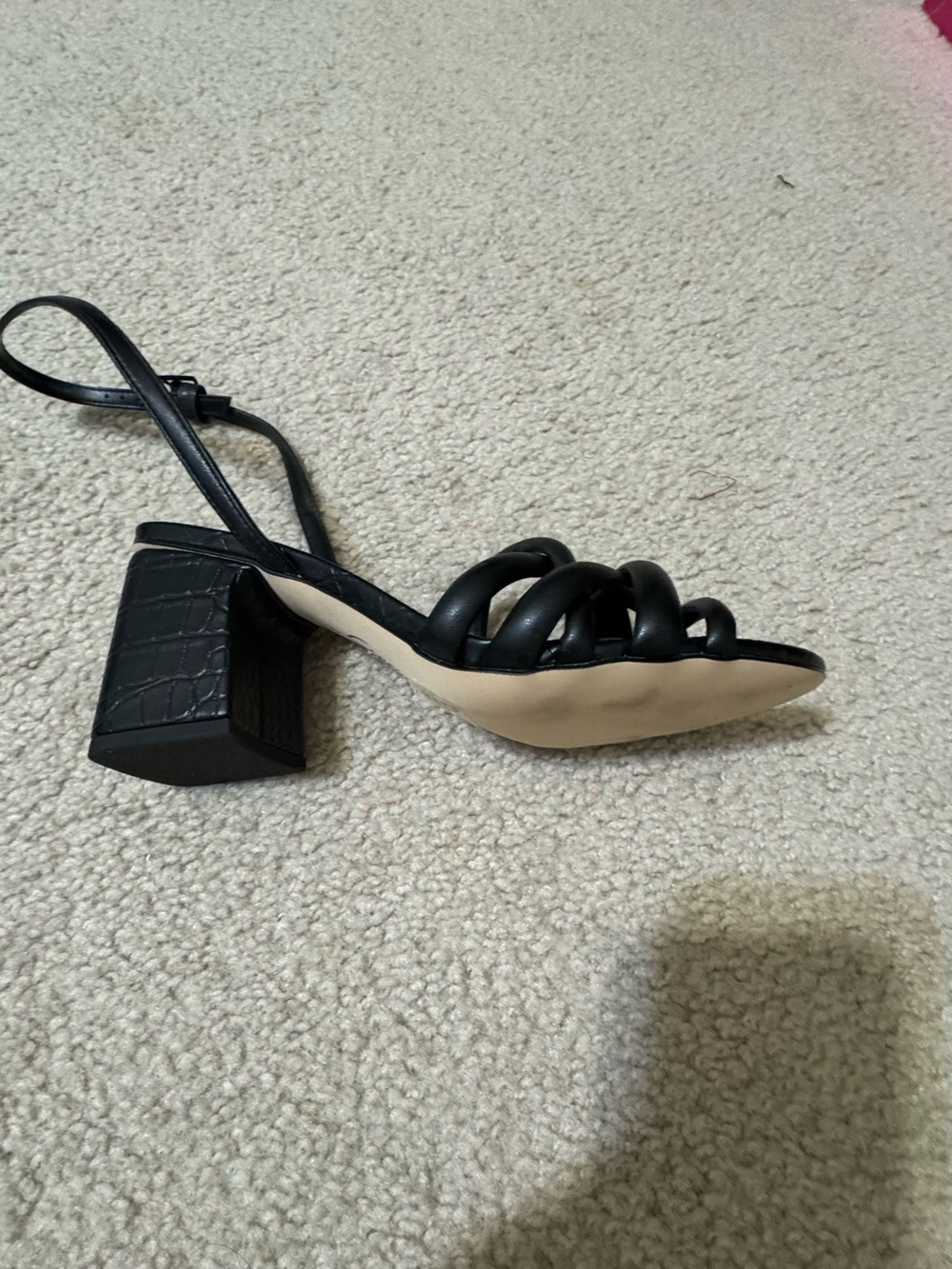 Black Braided Strap Block Heel Sandal - Women